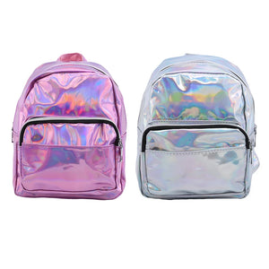 Silver Pink Small Backpack Teenage Girls Women Girls Bag