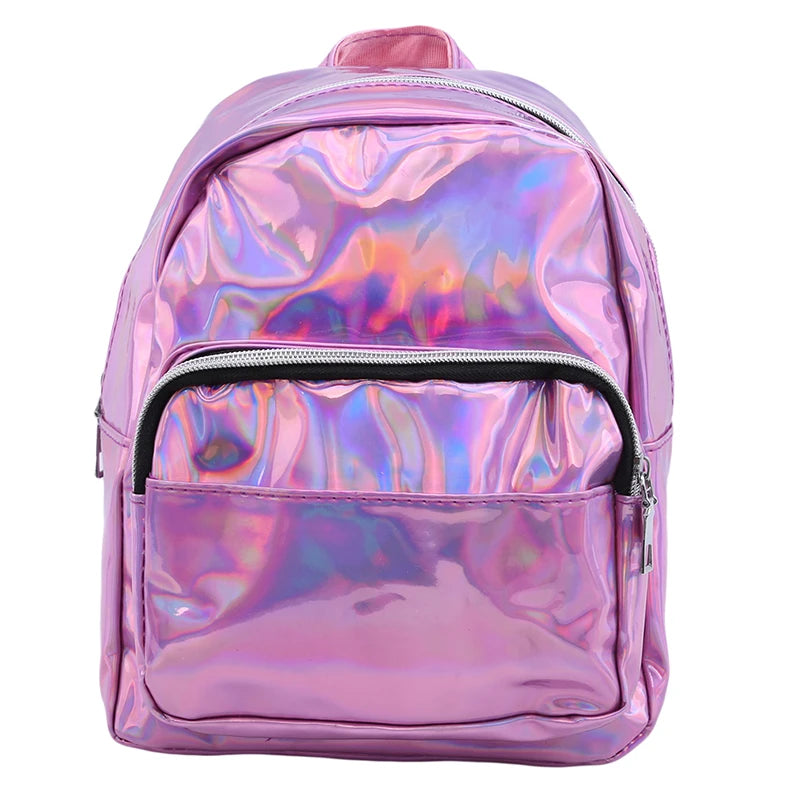 Silver Pink Small Backpack Teenage Girls Women Girls Bag