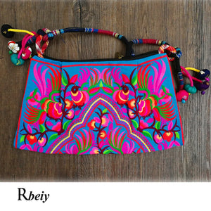Ethnic embroidery women bags pompon cloth bags Vintage Messenger shoulder bags