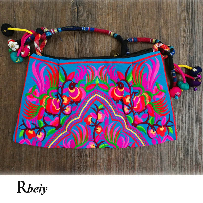 Ethnic embroidery women bags pompon cloth bags Vintage Messenger shoulder bags