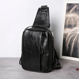 Men Casual High Pu Leather Belt Bag Sports USB Interface Single Shoulder