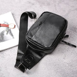 Men Casual High Pu Leather Belt Bag Sports USB Interface Single Shoulder
