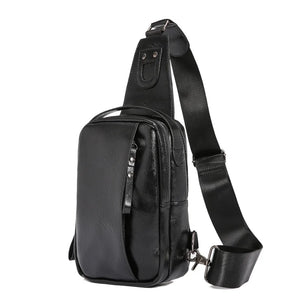Men Casual High Pu Leather Belt Bag Sports USB Interface Single Shoulder