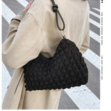 Shoulder Bags Women Solid Folds Square Underarm Texture Retro Zipper Satchels