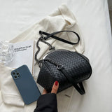 Vintage Weave PU Leather Bag Two Chain Straps