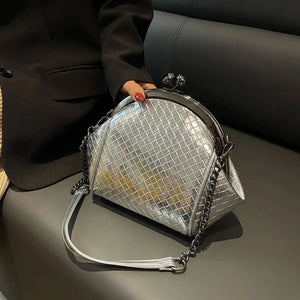 Vintage Weave PU Leather Bag Two Chain Straps