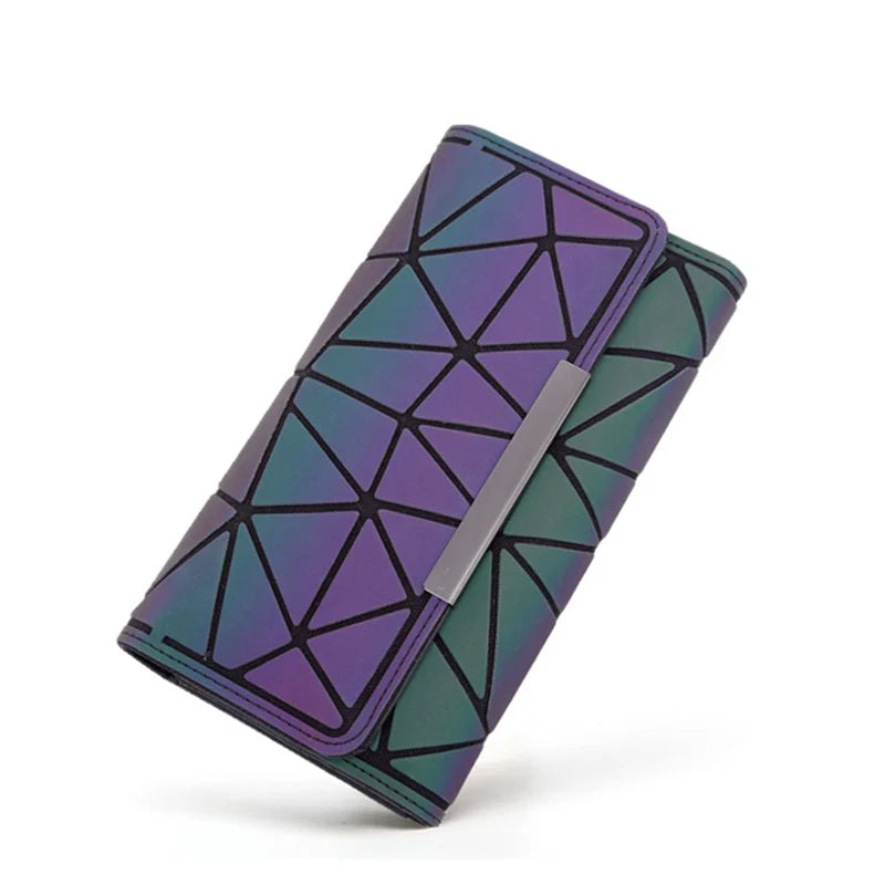 Women Luminous Clutch Wallet Geometric Zip Money Purse