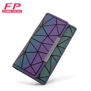 Women Luminous Clutch Wallet Geometric Zip Money Purse