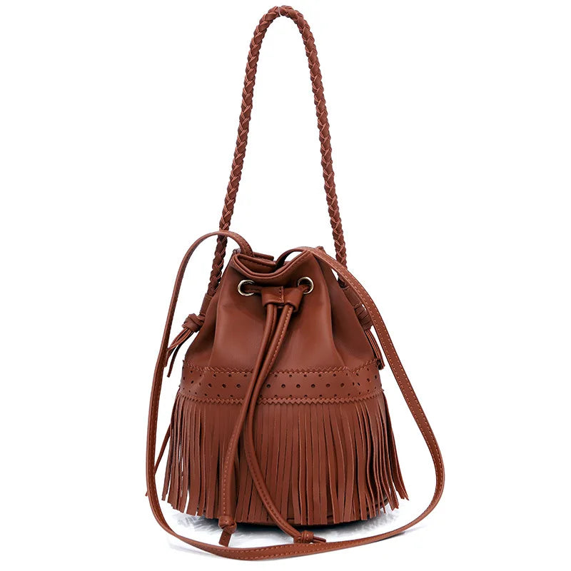 Newhotstacy Bucket Bag Ladies Handbag with Tassel Lace