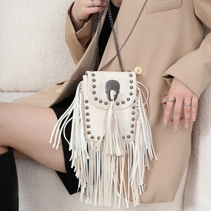 Newhotstacy Soft Rivet Tassel Bag Chain Small Bag