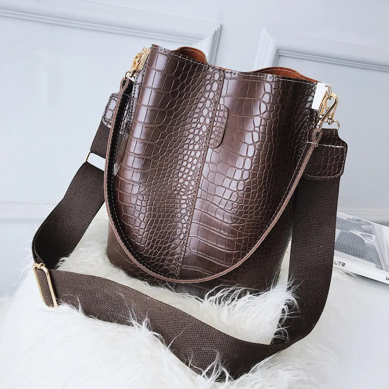 Crocodile Pattern Shoulder Bag Bucket Satchel