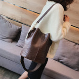 Crocodile Pattern Shoulder Bag Bucket Satchel