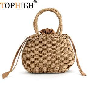 Sweet Knitted Beach Bag Drawstring Tote Handbag