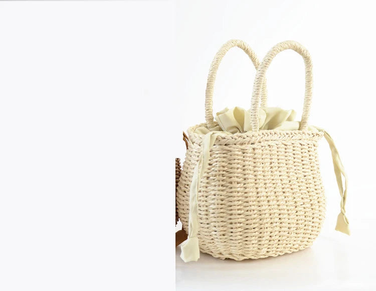Sweet Knitted Beach Bag Drawstring Tote Handbag