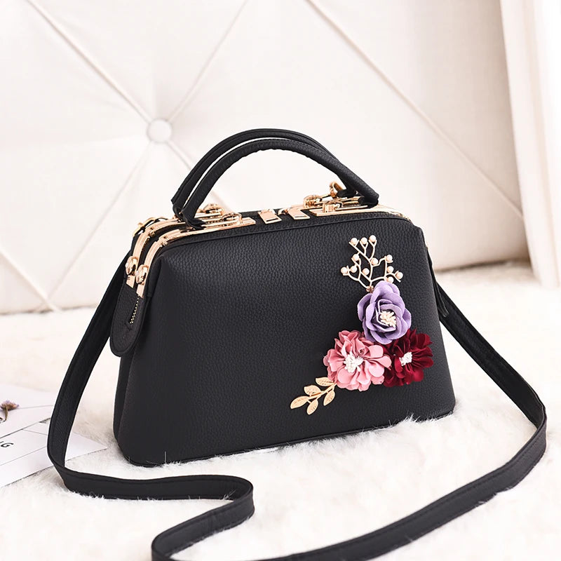 Embroidery Flower Shoulder Bag Women's PU Leather Handbag