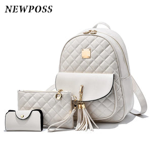 Newposs Mini Backpack PU Leather Graceful Bagpack Three-piece Set
