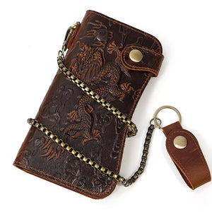 Men's 3D Dragon Embossing Long Wallet with Chain