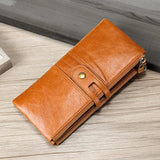 High Quality Leather Long Wallet Clutch Purse Zipper Female Big Red Brown