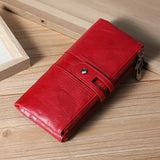 High Quality Leather Long Wallet Clutch Purse Zipper Female Big Red Brown