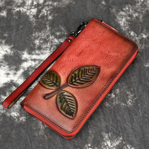 Retro Style Leather Zipper Long Purse Red