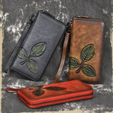 Retro Style Leather Zipper Long Purse Red
