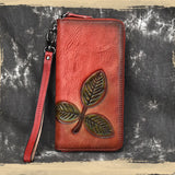 Retro Style Leather Zipper Long Purse Red
