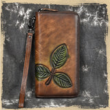 Retro Style Leather Zipper Long Purse Red