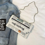 Newspapers Print Clutch Bag Envelope Shoulder Purse Evening Wallet