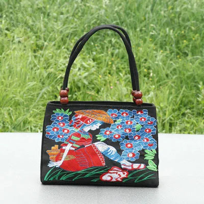 Bohemian Embroidery Women Clutches Double-Layers Canvas Carrier