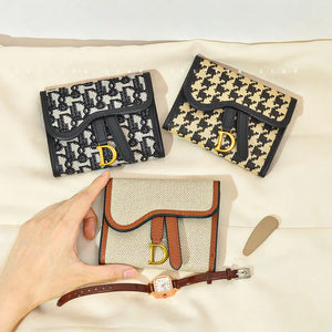 Retro Contrast Folding Clutch Bag Women's Purse Short Wallet