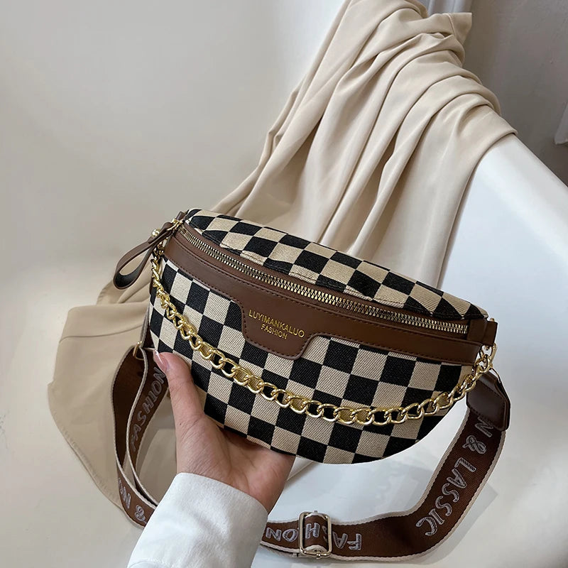 Checkerboard Bag Messenger Bag Women's Chest Bag Shoulder Bag