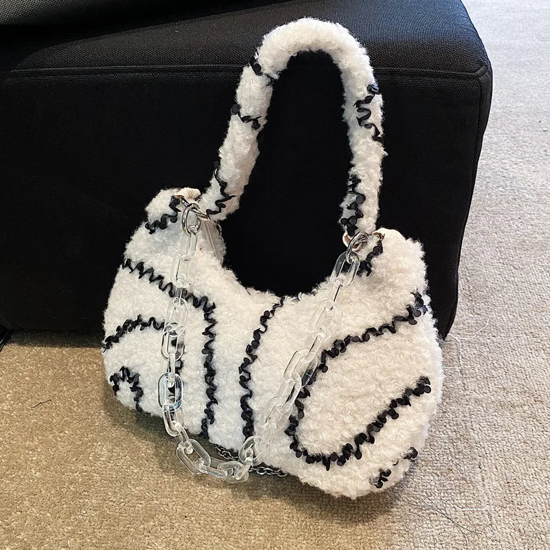 Lamb Plush Crossbody Bag Chain Hair Bag