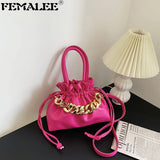 Soft PU Leather Dumpling Bag Drawstring Crossbody Bucket Handbag