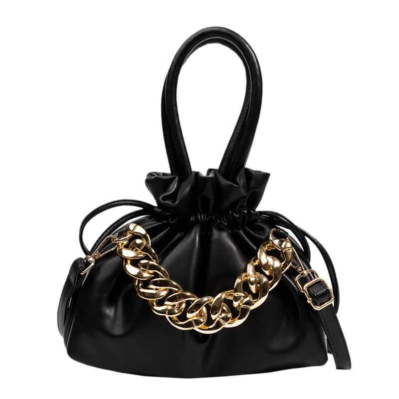 Soft PU Leather Dumpling Bag Drawstring Crossbody Bucket Handbag