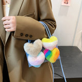 Colorful Furry Love Denim Handbag Shoulder Crossbody