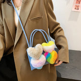 Colorful Furry Love Denim Handbag Shoulder Crossbody