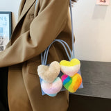 Colorful Furry Love Denim Handbag Shoulder Crossbody