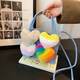 Colorful Furry Love Denim Handbag Shoulder Crossbody