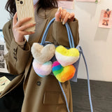 Colorful Furry Love Denim Handbag Shoulder Crossbody