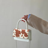 Cow Pattern Hairy Chain Diagonal Bag Girl Retro Flip Cover Shoulder Bag