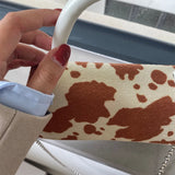 Cow Pattern Hairy Chain Diagonal Bag Girl Retro Flip Cover Shoulder Bag