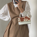 Cow Pattern Hairy Chain Diagonal Bag Girl Retro Flip Cover Shoulder Bag