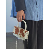 Cow Pattern Hairy Chain Diagonal Bag Girl Retro Flip Cover Shoulder Bag