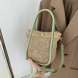 Women's Straw Bucket Bag, Portable Messenger Bag