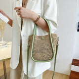 Women's Straw Bucket Bag, Portable Messenger Bag