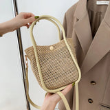 Women's Straw Bucket Bag, Portable Messenger Bag
