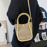 Women's Straw Bucket Bag, Portable Messenger Bag