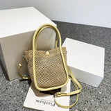 Women's Straw Bucket Bag, Portable Messenger Bag
