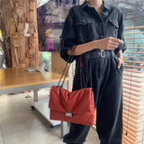 Embroidered Thread Metal Lock Chain Messenger Bag