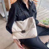 Embroidered Thread Metal Lock Chain Messenger Bag